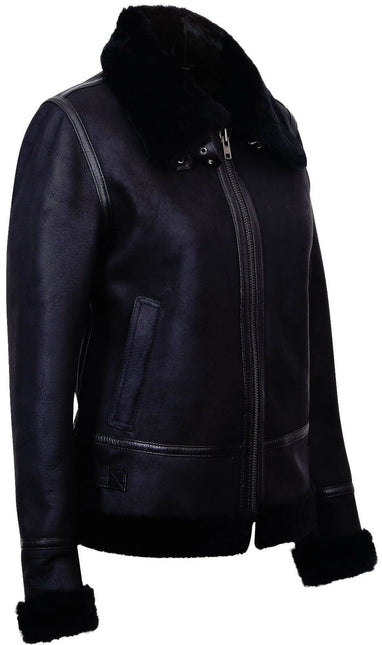 Womens Black B3 Sheepskin Leather Jacket-Campinas