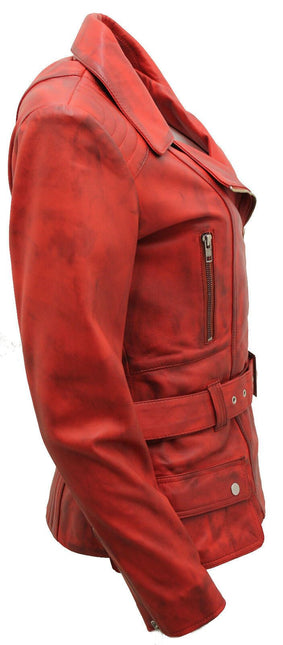 Womens Long Leather Biker Jacket-Quito