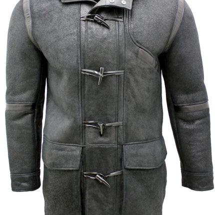 Mens Winter Sheepskin Leather Hooded Duffle Coat-Montpellier