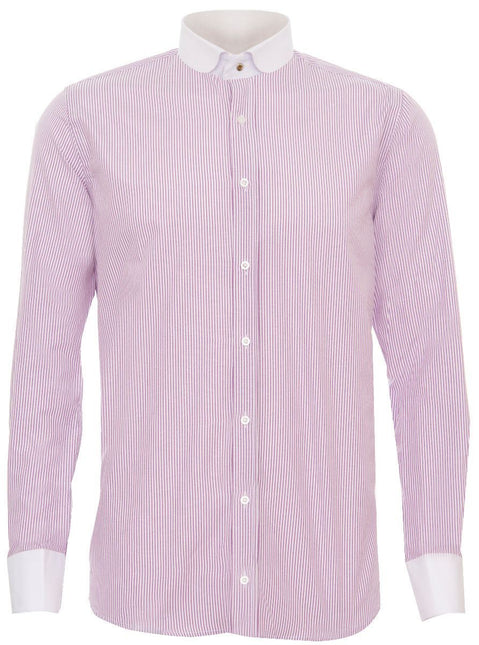 Mens Peaky Blinders Removable Collar Nehru Lilac Striped Collarless Shirt