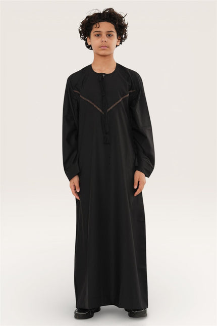 Kids Boys Eid Black Moroccan Thobe Robe Djellaba Ramadan Eid Jubba- K-HM10