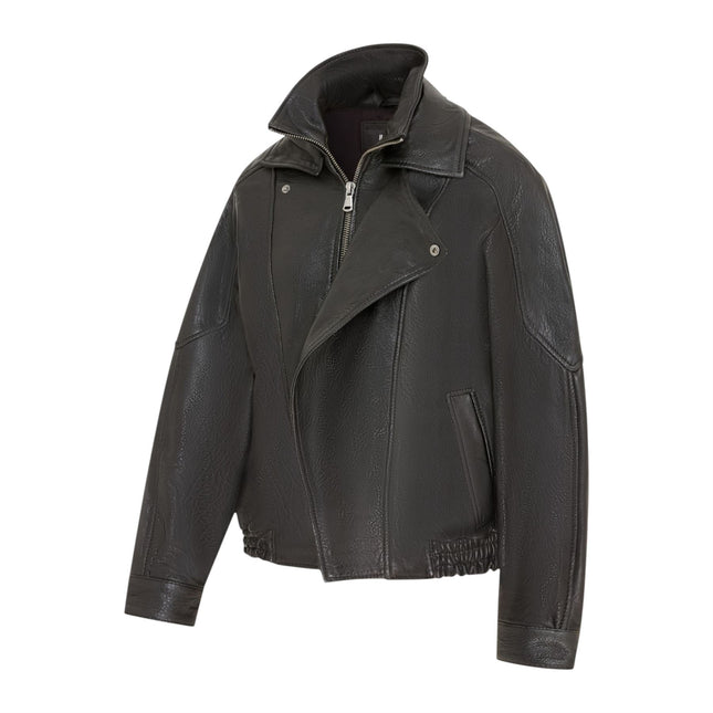 Mens Black Lamb Leather Biker Blouson Jacket - Big Bomber