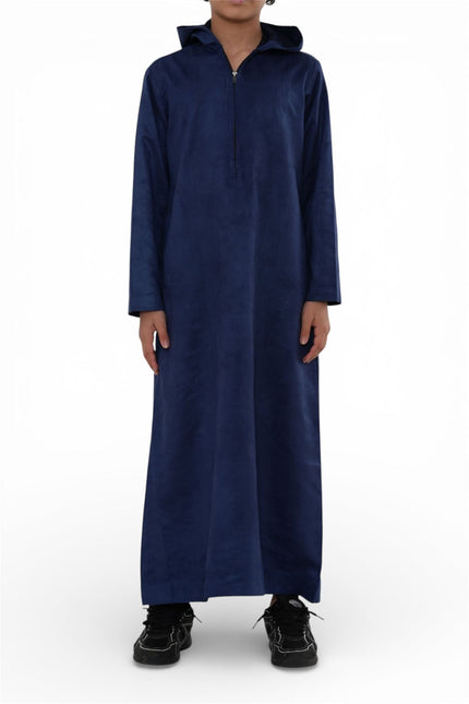 Kids Boys Hooded Eid Navy Blue Moroccan Jubba Robe Ramadan Eid Thobe - K-HM12