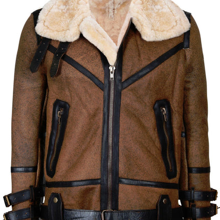 Mens Brown Vintage Pilot B3 Sheepskin Jacket- KNOXVILLE