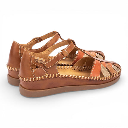 Pikolinos Women's Brown Leather Semi-Open Wedge Sandal Shoes - Cadaques