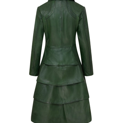 Womens Gothic Full Length Leather Coat Victorian Flare Goth Punk