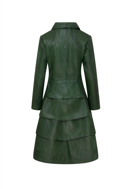 Womens Gothic Full Length Leather Coat Victorian Flare Goth Punk
