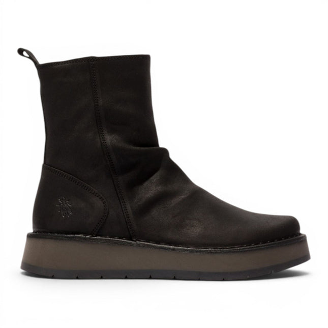 Fly London Womens Black Suede Leather Zip Up Platform Ankle Boots - RENO053FLY