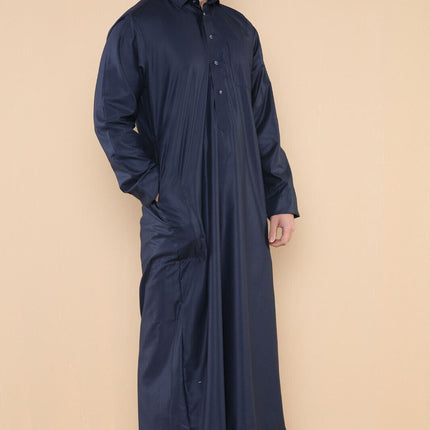 Mens Navy Thobe Jubba Saudi Ramadan Eid Islamic Kaftan Kaudara Arabic Jubbah