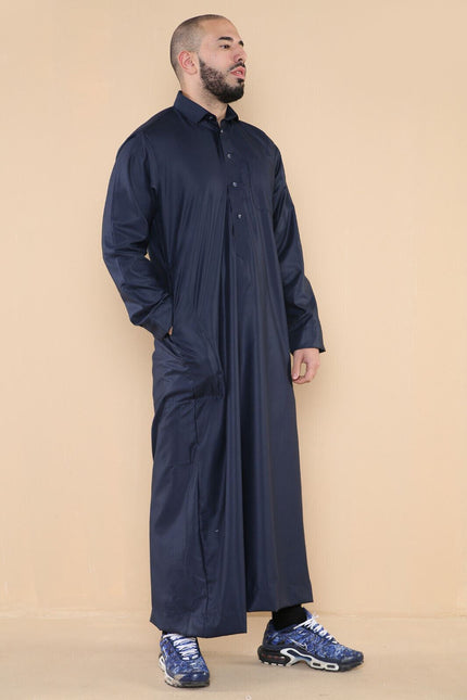 Mens Navy Thobe Jubba Saudi Ramadan Eid Islamic Kaftan Kaudara Arabic Jubbah