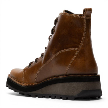Fly London Womens Tan Leather Lace-Up Ankle Boots - HAZI147