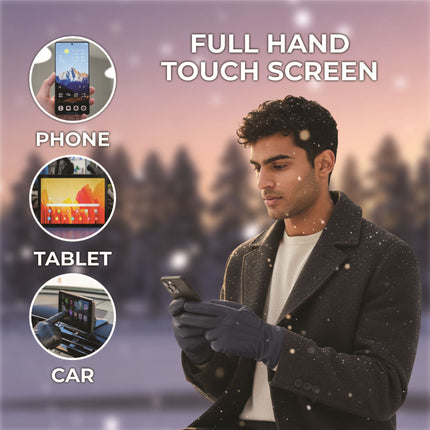 Men’s Navy Blue Italian Leather Warm Wool Lining Winter Stich Design Gloves - M-LGV-205