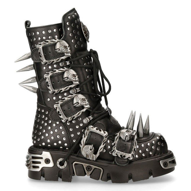 New Rock Black Leather Studded Gothic Boots - 1535-S1