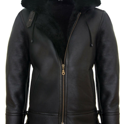Mens Hooded Sheepskin Leather B3 Flying Jacket-Columbus