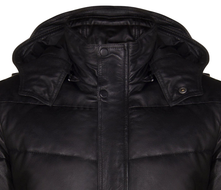 Mens Puffer Leather Bomber Jacket-Alicante