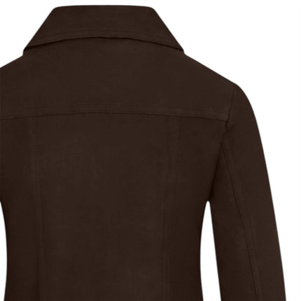 Womens Brown Leather Shacket Collar Jacket - Lofar