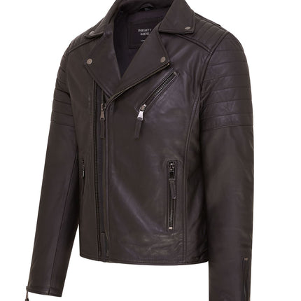Mens Slim Fit Brando Style Double Cross Zip 100% Leather Biker Jacket