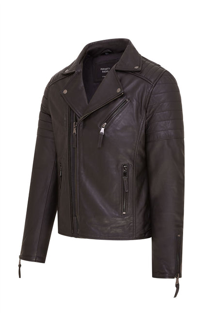 Mens Slim Fit Brando Style Double Cross Zip 100% Leather Biker Jacket