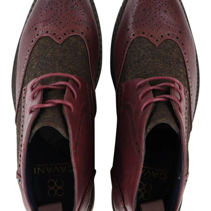 Mens Classic Tweed Oxford Brogue Ankle Boots In Wine Leather