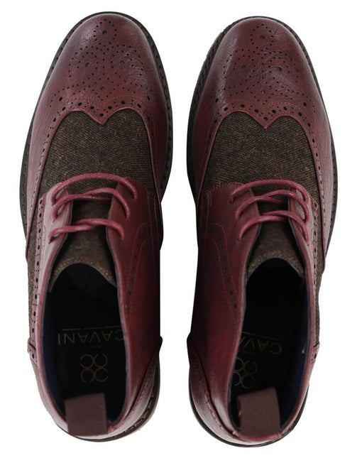 Mens Classic Tweed Oxford Brogue Ankle Boots In Wine Leather