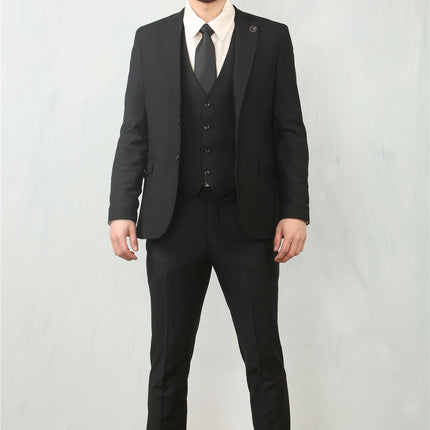 Men's Black 3 Piece Formal Classic Prom Suit Workwear