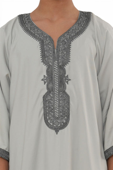 Kids Boys Grey Charcoal Moroccan Thobe Robe Eid Djellaba Gandoura Jubba- K-HM65