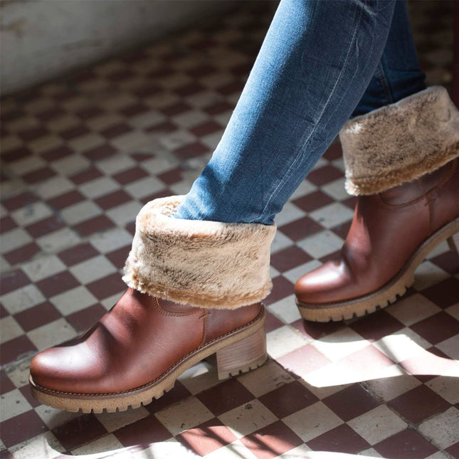 Panama Jack Women's Bark Brown Leather Waterproof Warm Heeled Boots - Piola B8