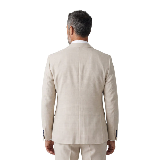 Men's Cream Checked Tailored Fit Suit - Regent