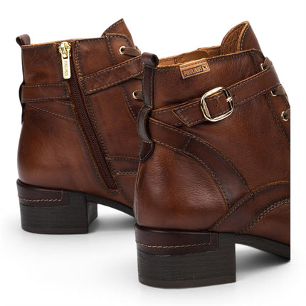 Pikolinos Women's Brown Leather Lace-Up Mid-Heel Ankle Boots - Malaga