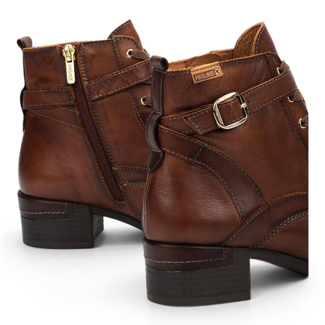 Pikolinos Women's Brown Leather Lace-Up Mid-Heel Ankle Boots - Malaga