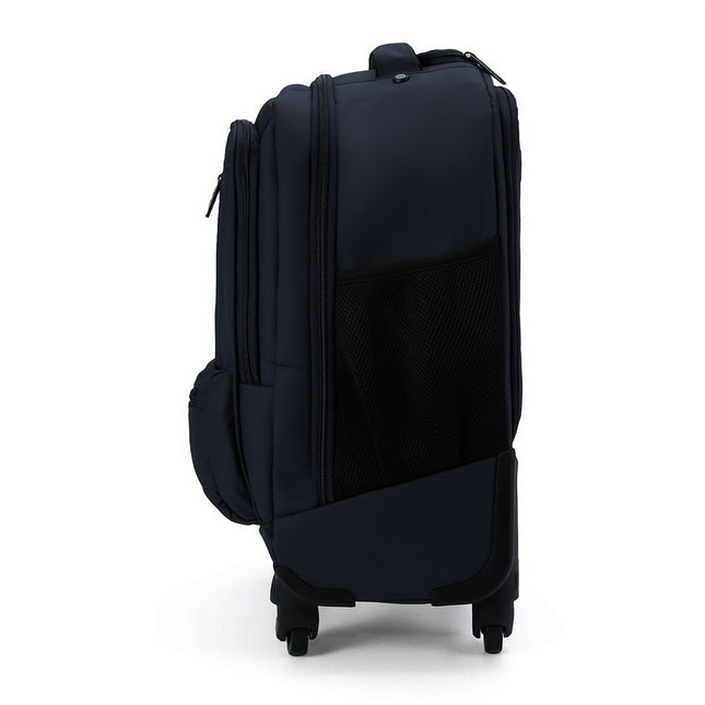 19" Black Wheeled Laptop Backpack Premium PU 4 Wheel Trolley Rucksack