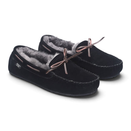Men’s Black Genuine Sheepskin Moccasin Winter Slippers - Flint