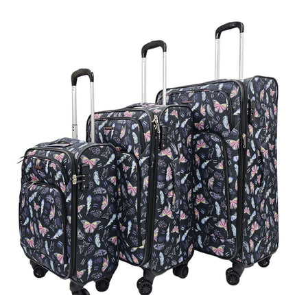 Lightweight Print Suitcases 8 Wheel Luggage Travel Soft Bags Set