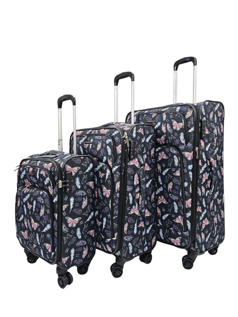 Lightweight Print Suitcases 8 Wheel Luggage Travel Soft Bags Set