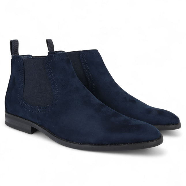 Men's Navy Suede Chelsea Boots Real Leather Lined Slip-On