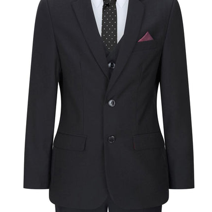 Boys 3 Piece Plain Black Classic Retro Suit