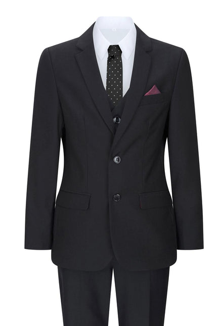 Boys 3 Piece Plain Black Classic Retro Suit