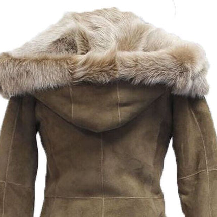 Womens Suede Toscana Sheepskin Hooded Trench Coat-Rushden