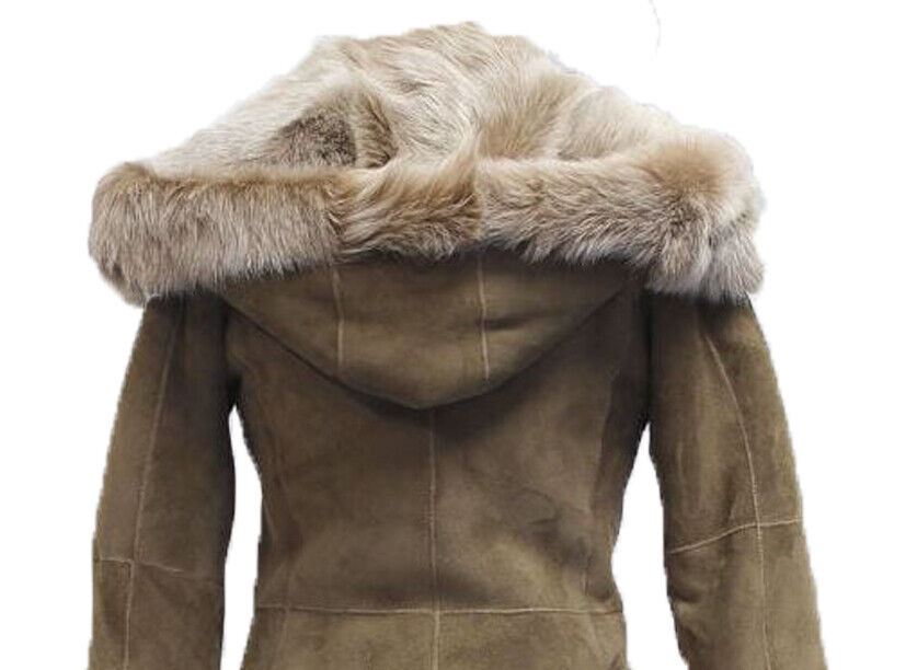 Womens Suede Toscana Sheepskin Hooded Trench Coat-Rushden