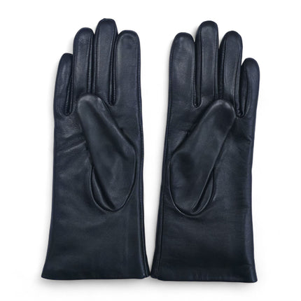 Womens Black Italian Leather Winter Studded Design Soft Wool Lining Gloves - L-GLV-601