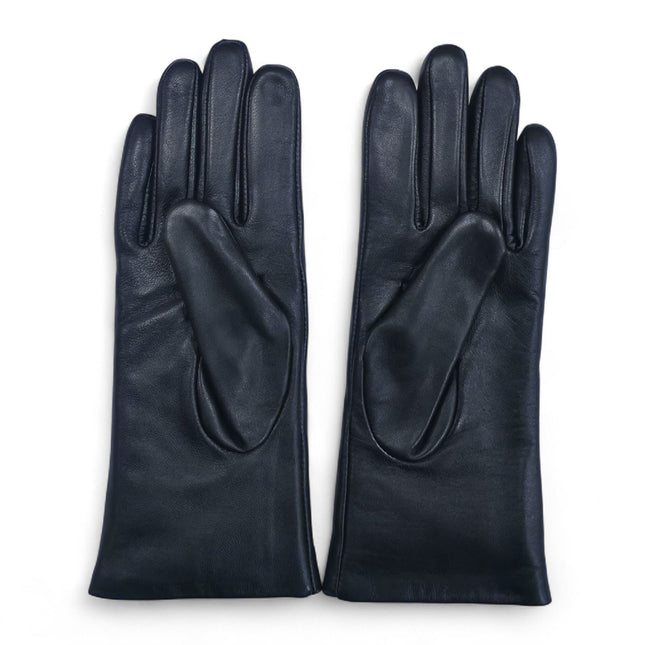 Womens Black Italian Leather Winter Studded Design Soft Wool Lining Gloves - L-GLV-601