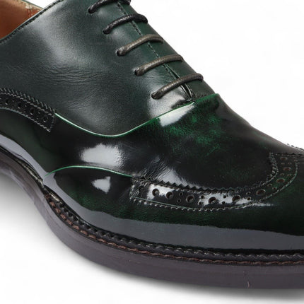 Justin Reess Men's Green Patent Leather Brogue Formal Shoes - Harry
