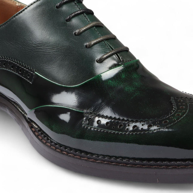 Justin Reess Men's Green Patent Leather Brogue Formal Shoes - Harry