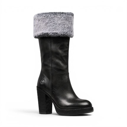 Windsorsmith Womens Mid Calf Black Leather High Heel Fur Boots - Lovestruck