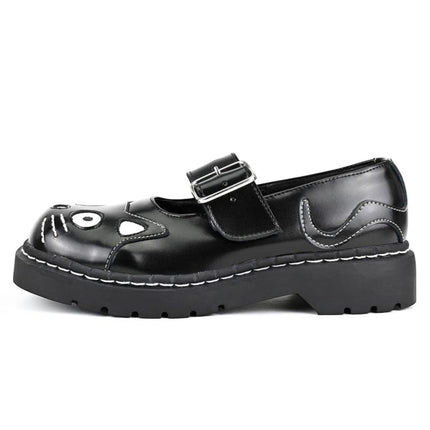 TUK Womens Mary Jane Kitty Black Leather Platform Goth Shoes - T2025