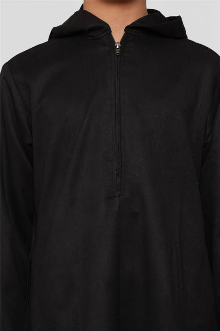 Kids Boys Hooded Eid Black Moroccan Jubba Robe Ramadan Eid Thobe - K-HM12