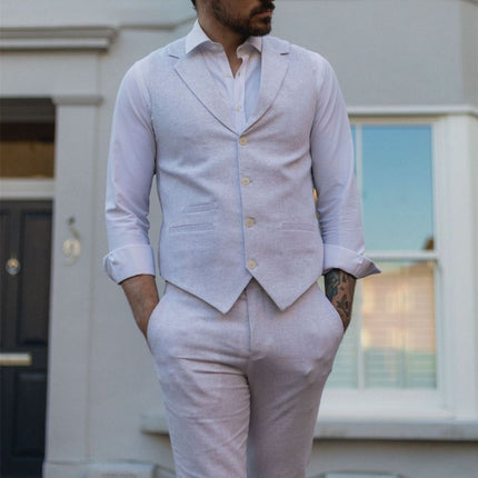Men's Summer 2 Piece Suit Linen Formal Grey Waistcoat Trousers