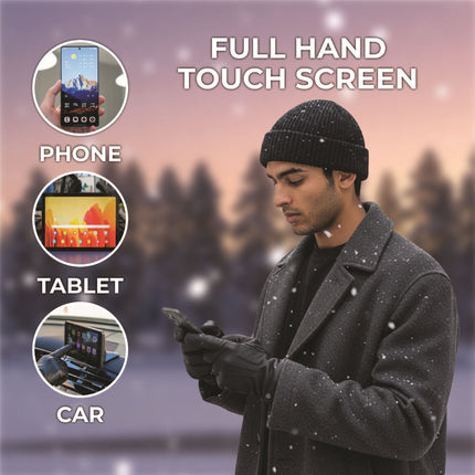 Men’s Black Italian Leather Warm Wool-Lined Winter Gloves - M-LGV-505