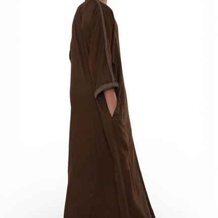 Kids Boys Ramadan Dark Brown Moroccan Thobe Robe Djellaba Gandoura Eid Jubba- K-HM67