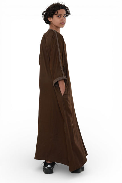 Kids Boys Ramadan Dark Brown Moroccan Thobe Robe Djellaba Gandoura Eid Jubba- K-HM67